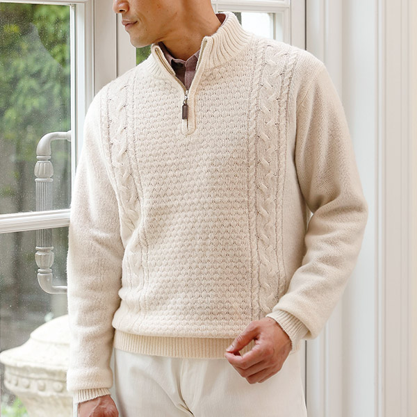 上質ウール100%ケーブル編みセーター