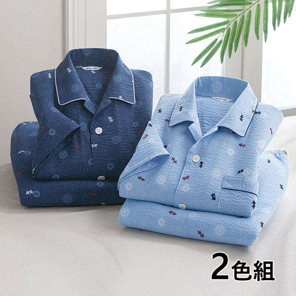 日本製遠州捺染和柄プリントパジャマ 2色組